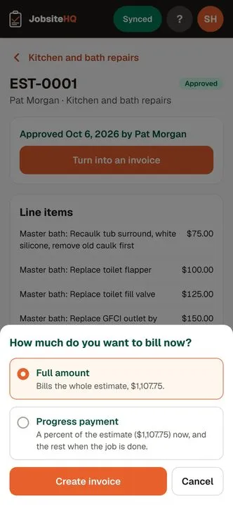 Estimates and invoices